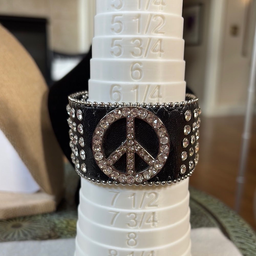 Black Studded Peace Sign Bracelet - Picture 11 of 13